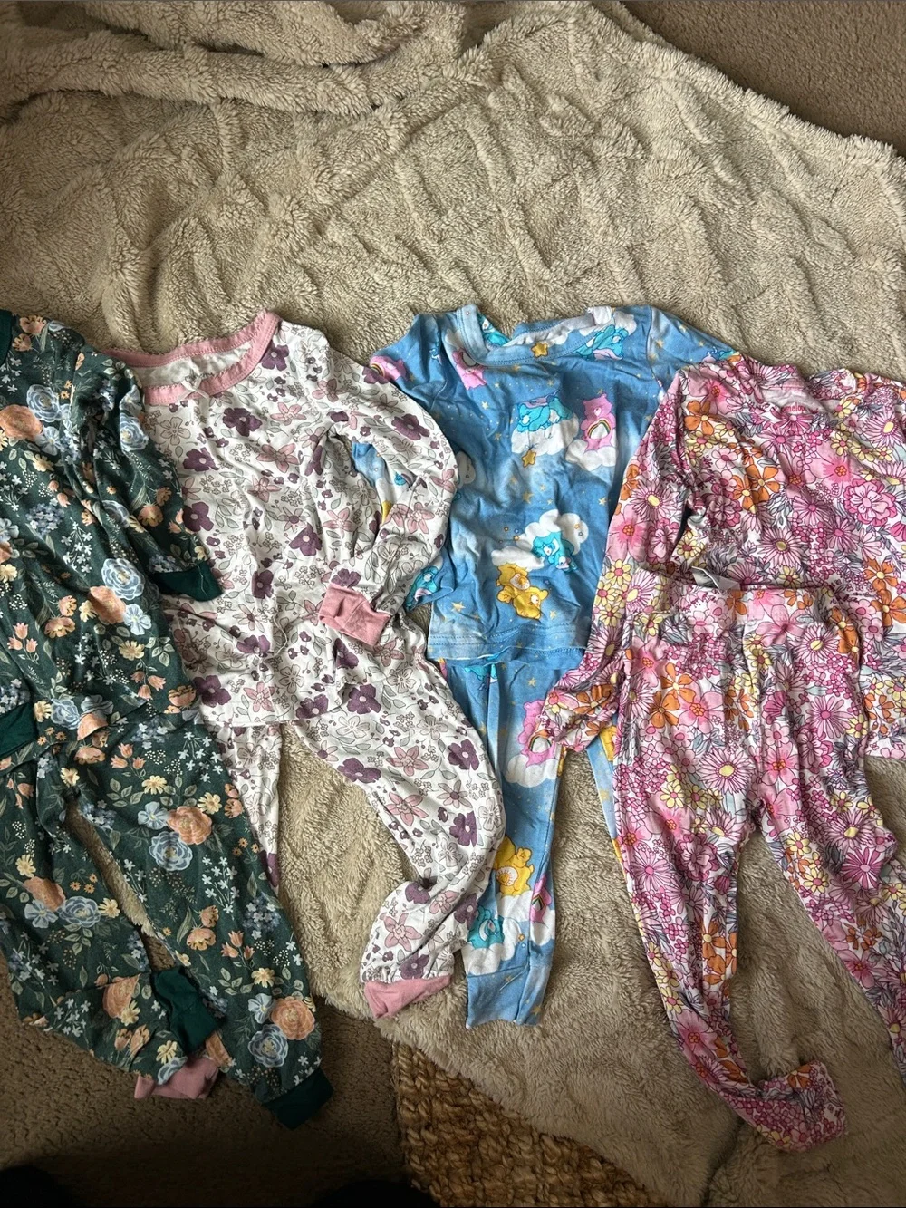 4 Kids Floral & Character  soft fabric Pajama Set - Pink, Blue, Green, Purple